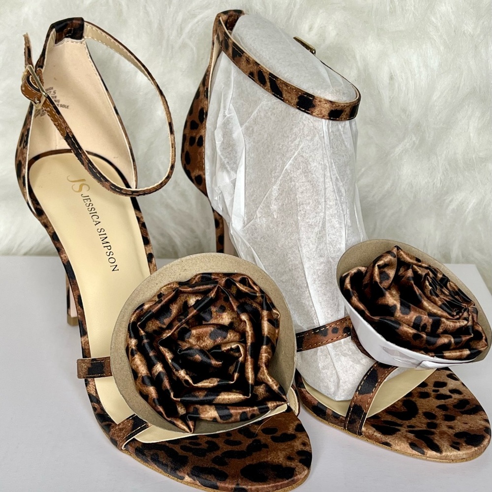 Jessica Simpson Leopard Print Taiga Strappy Heels With Floral Design - Picture 3 of 9